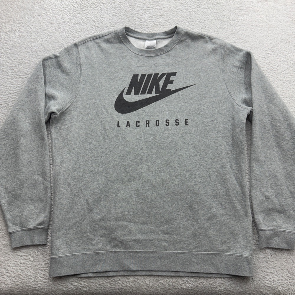 Nike Lacrosse Mens Grey Crewneck Fleece Pullover Sweatshirt Large L